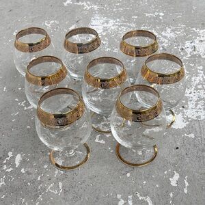 Vintage Murano etched Brandy glasses with gold